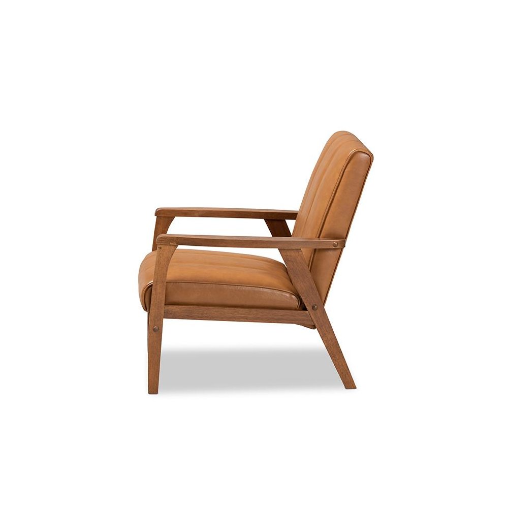 Leather Upholstered and Walnut Brown finished Wood Lounge Chair. Picture 3