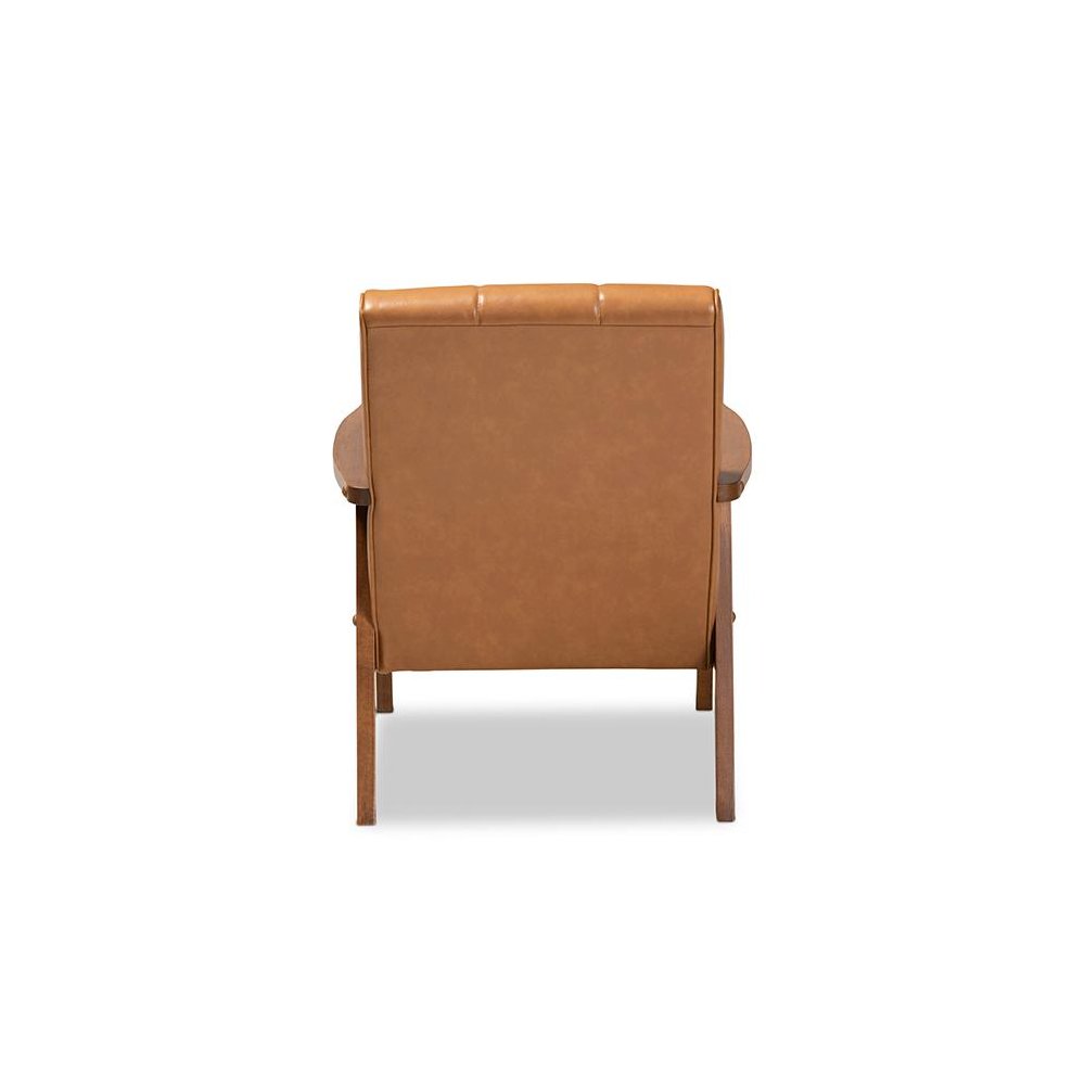 Leather Upholstered and Walnut Brown finished Wood Lounge Chair. Picture 4