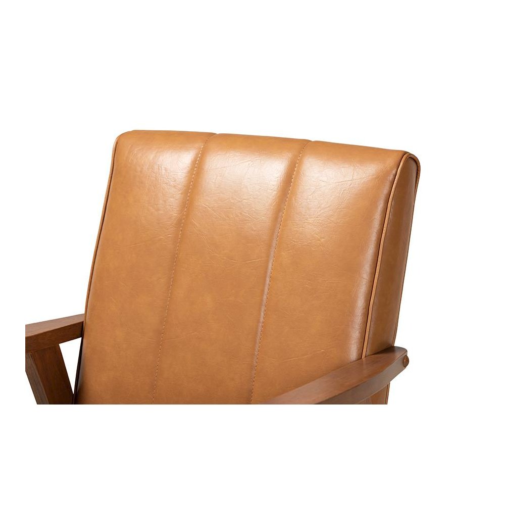 Leather Upholstered and Walnut Brown finished Wood Lounge Chair. Picture 5