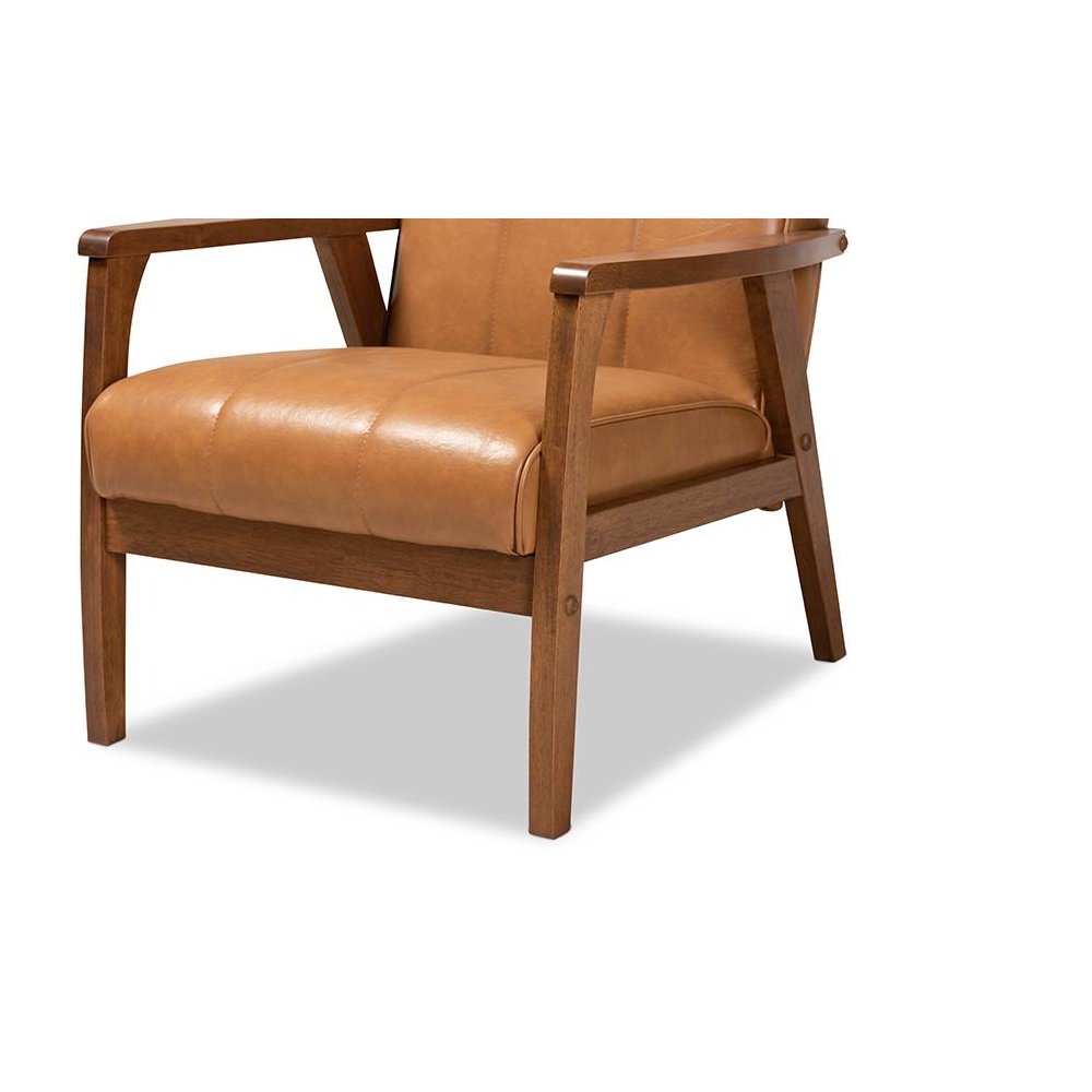 Leather Upholstered and Walnut Brown finished Wood Lounge Chair. Picture 6