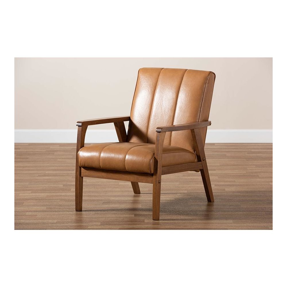 Leather Upholstered and Walnut Brown finished Wood Lounge Chair. Picture 8