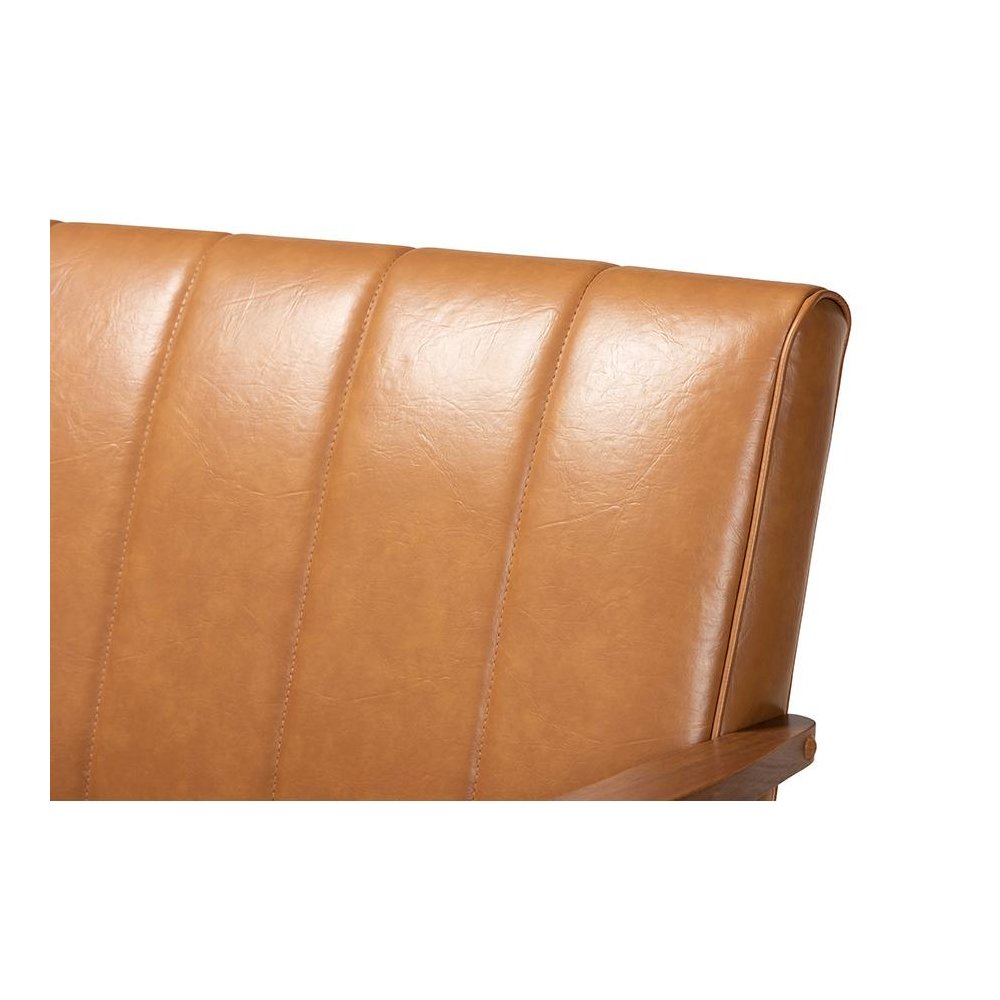 Leather Upholstered and Walnut Brown finished Wood Loveseat. Picture 5