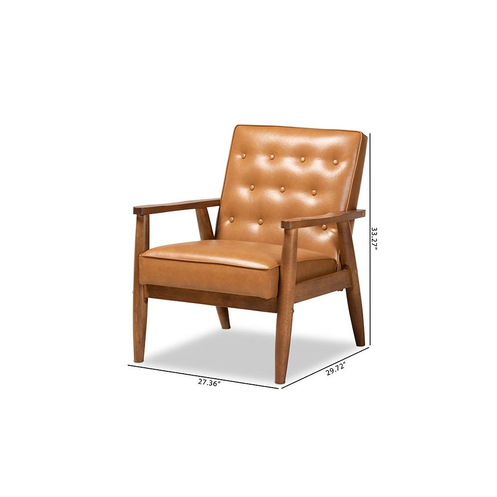Leather Upholstered and Walnut Brown Finished Wood Lounge Chair. Picture 9