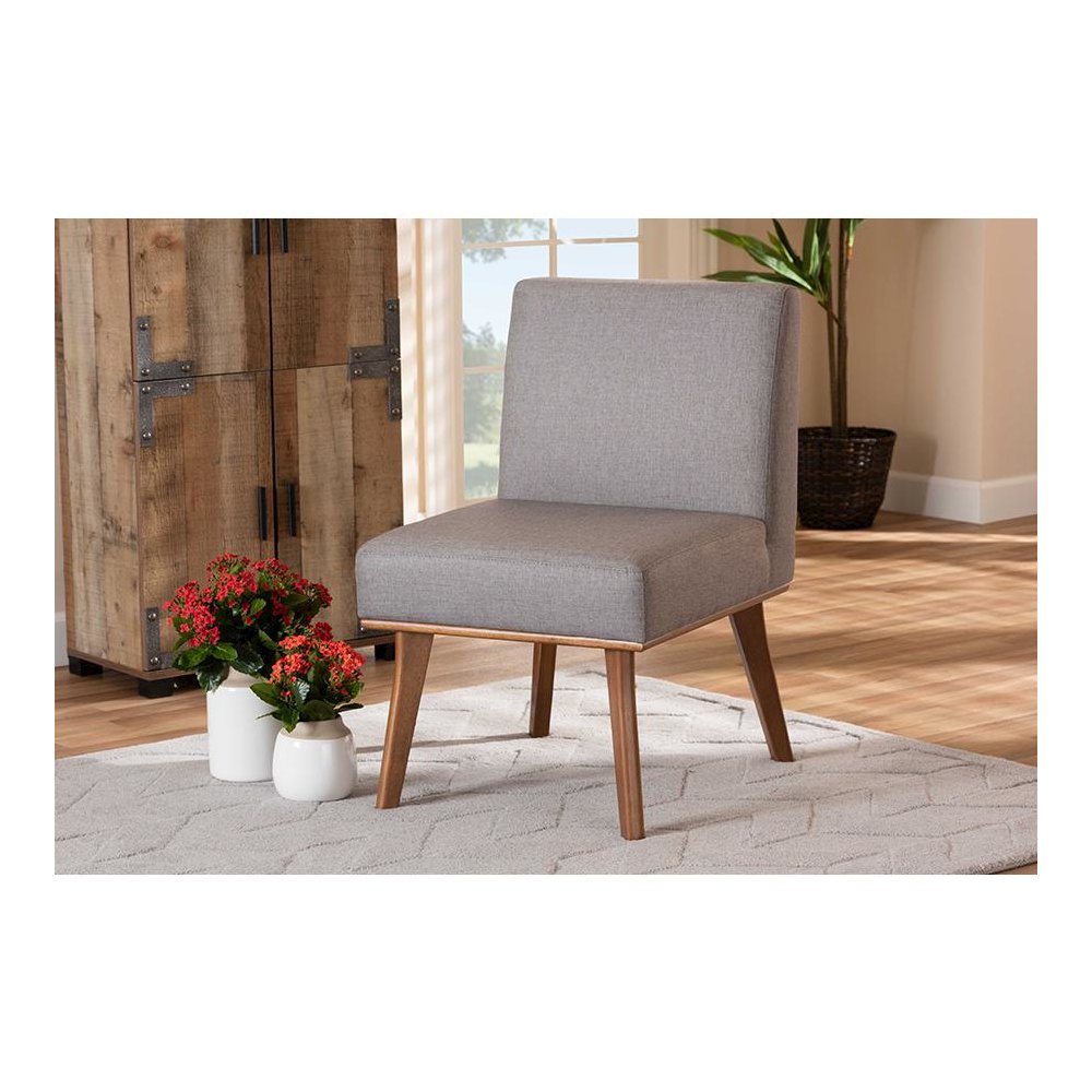 Grey Fabric Upholstered and Walnut Brown Finished Wood Dining Chair. Picture 7