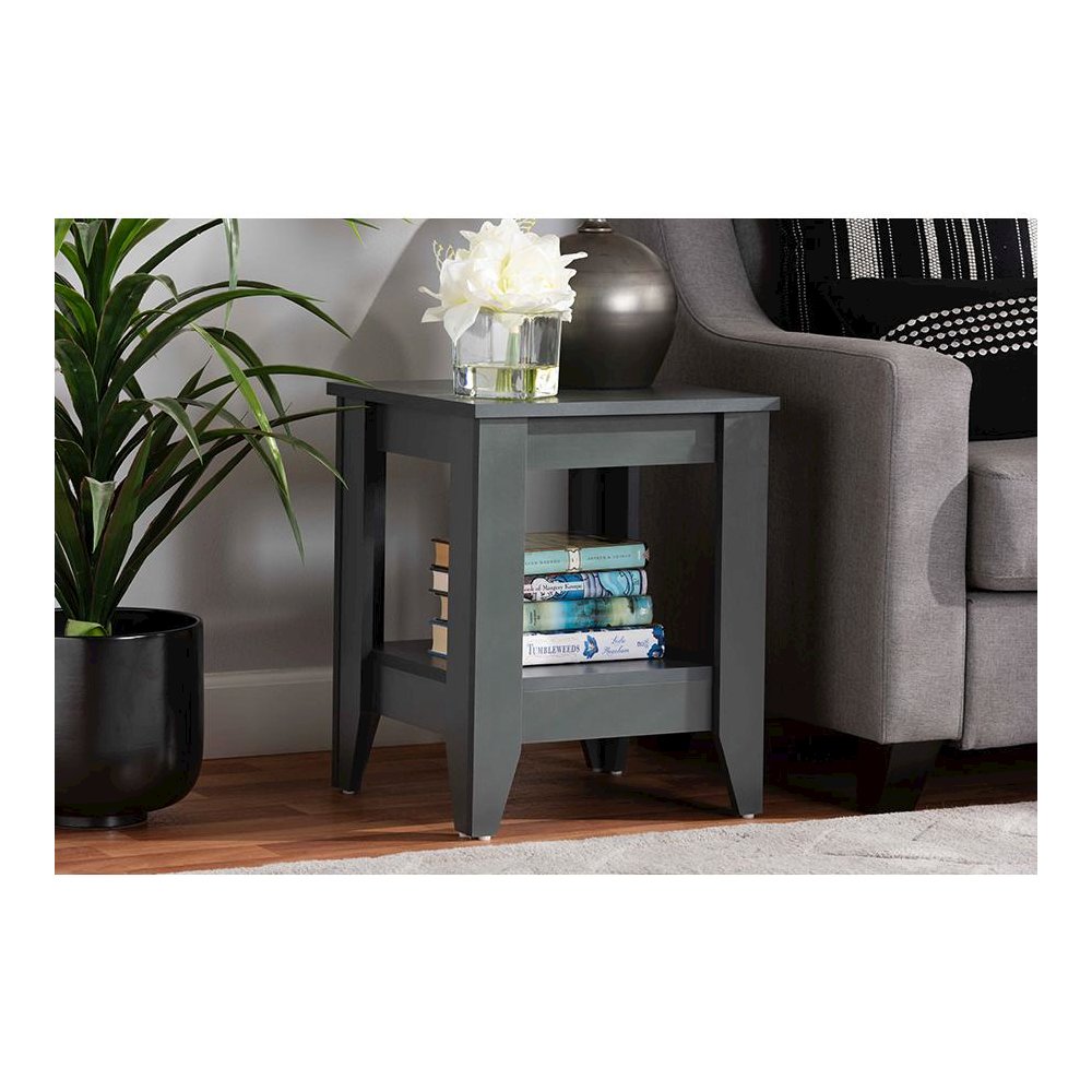 Audra Modern and Contemporary Grey Finished Wood Living Room End Table. Picture 5