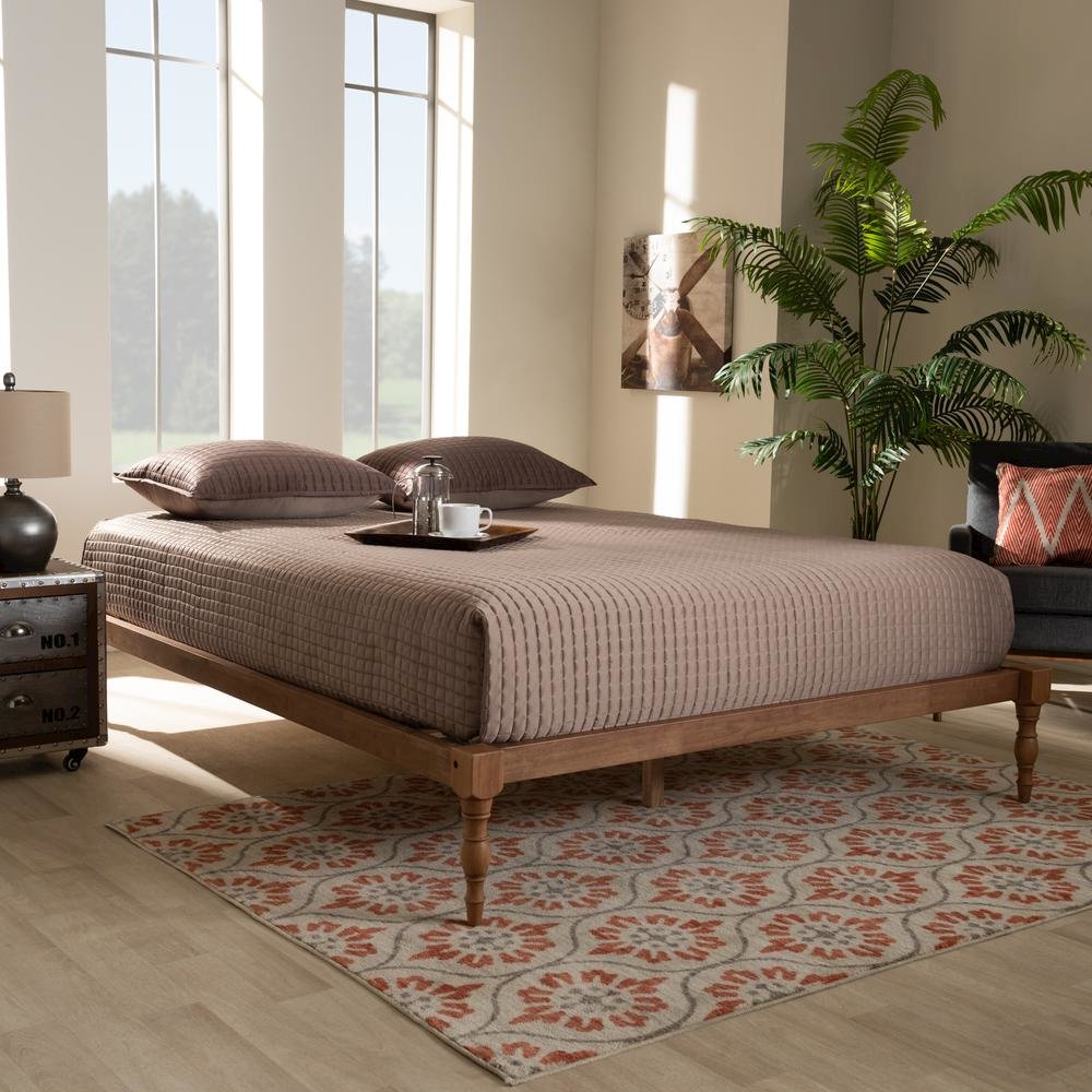 Walnut Brown Finished Wood King Size Platform Bed Frame. Picture 14