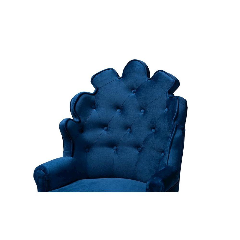Navy Blue Velvet Upholstered and Dark Brown Finished Wood 2-Piece Bar Stool Set. Picture 4