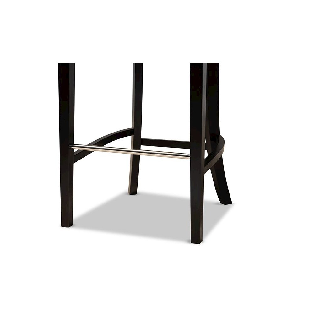 Navy Blue Velvet Upholstered and Dark Brown Finished Wood 2-Piece Bar Stool Set. Picture 5