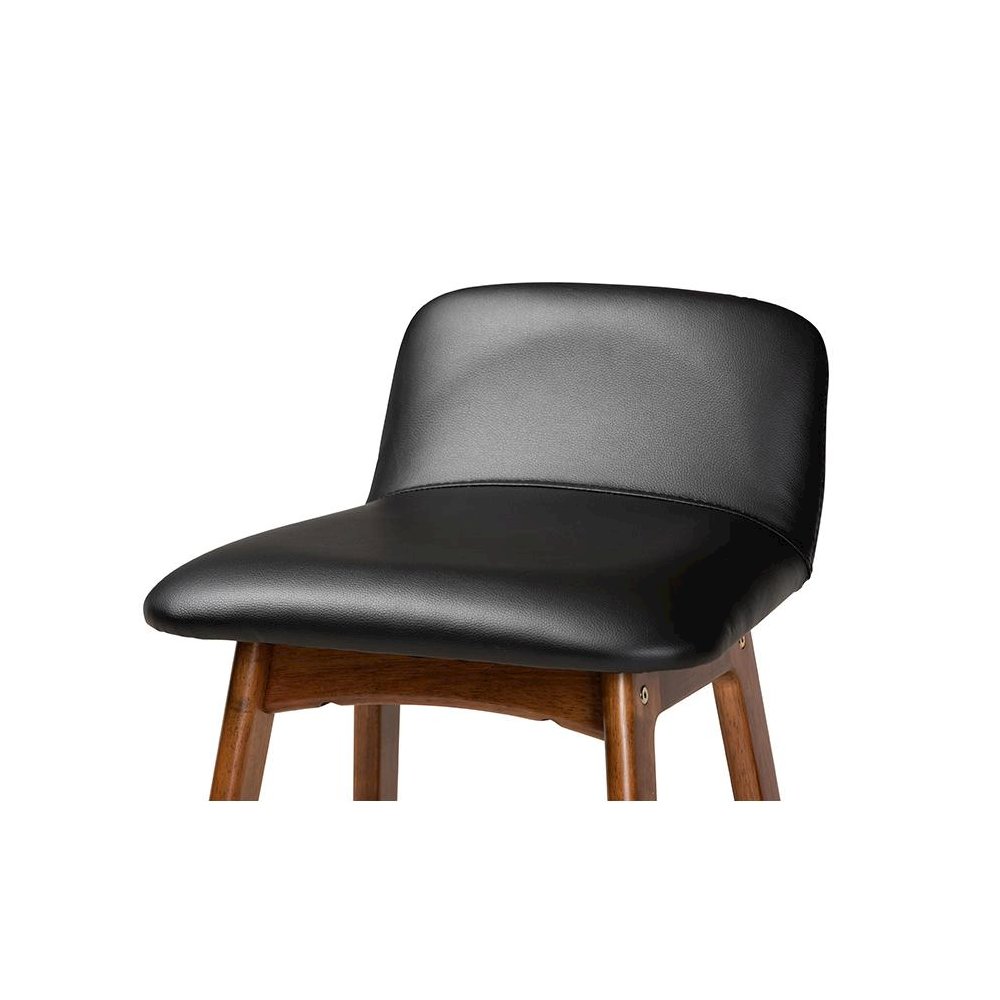 Leather Upholstered and Walnut Brown Finished Wood 2-Piece Bar Stool Set. Picture 4