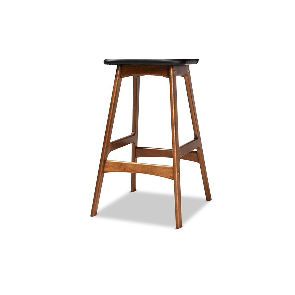 Leather Upholstered and Walnut Brown Finished Wood 2-Piece Bar Stool Set. Picture 5