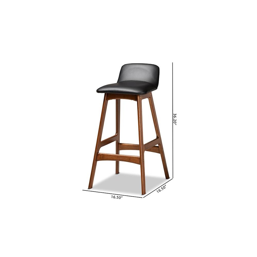 Leather Upholstered and Walnut Brown Finished Wood 2-Piece Bar Stool Set. Picture 8