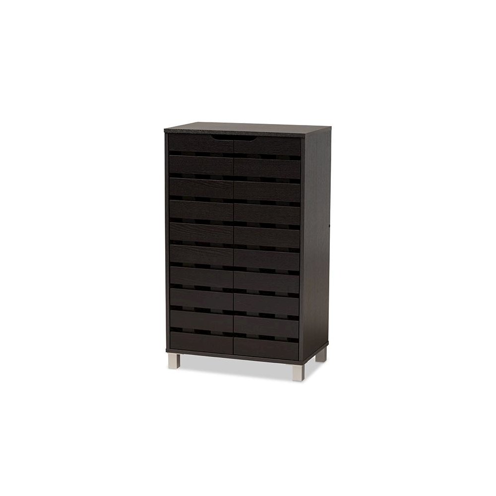 Dark Brown Finished Wood 2-Door Shoe Storage Cabinet. Picture 1
