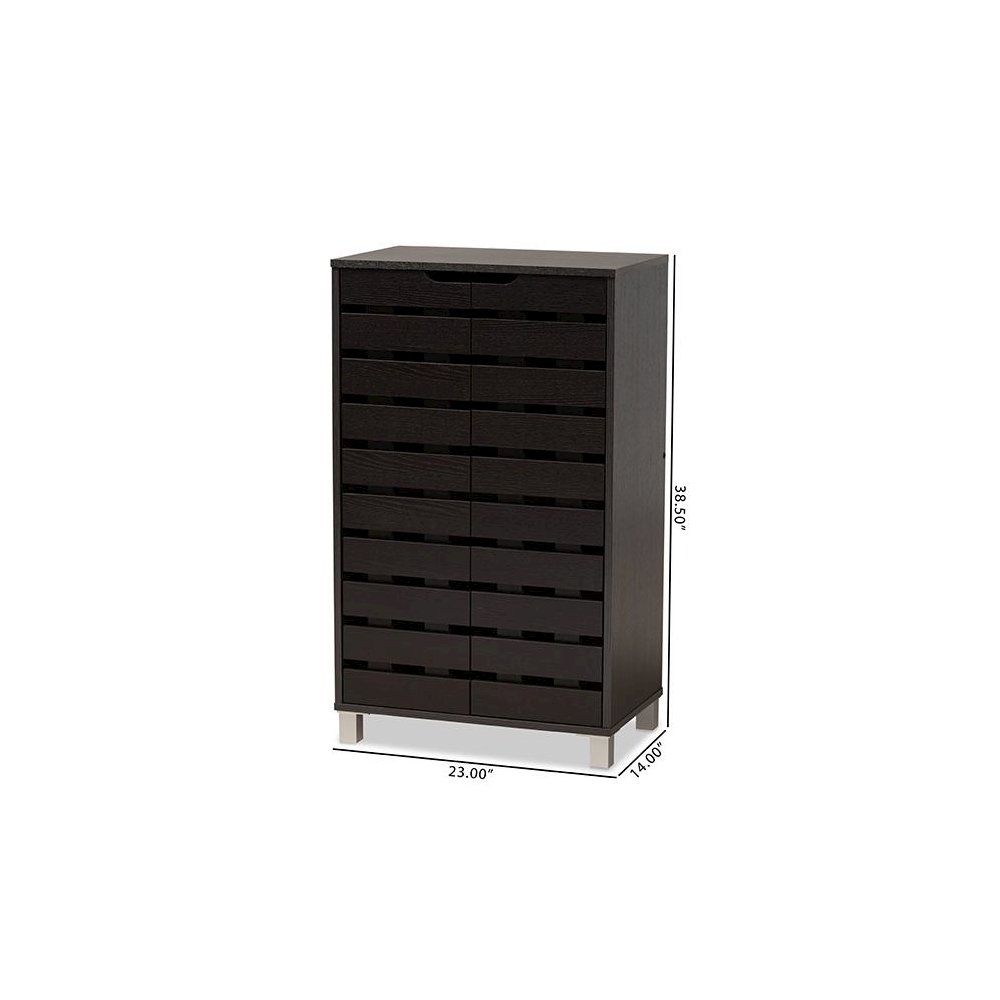 Dark Brown Finished Wood 2-Door Shoe Storage Cabinet. Picture 10