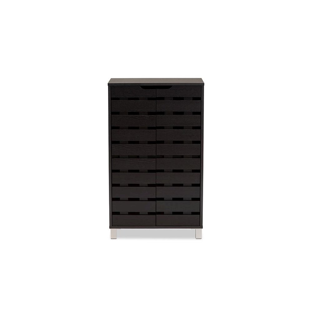 Dark Brown Finished Wood 2-Door Shoe Storage Cabinet. Picture 3