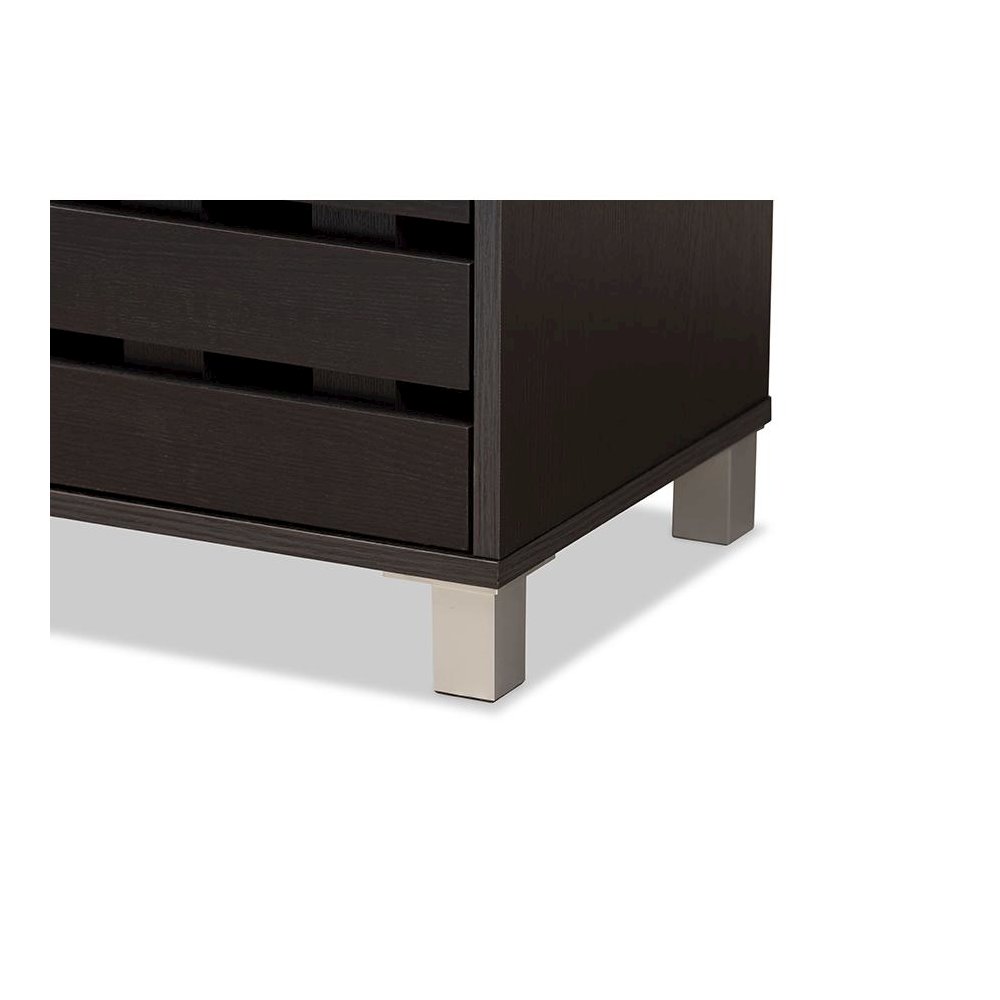 Dark Brown Finished Wood 2-Door Shoe Storage Cabinet. Picture 6