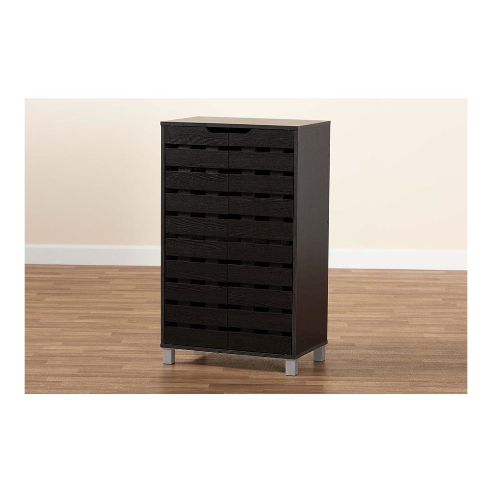 Dark Brown Finished Wood 2-Door Shoe Storage Cabinet. Picture 9