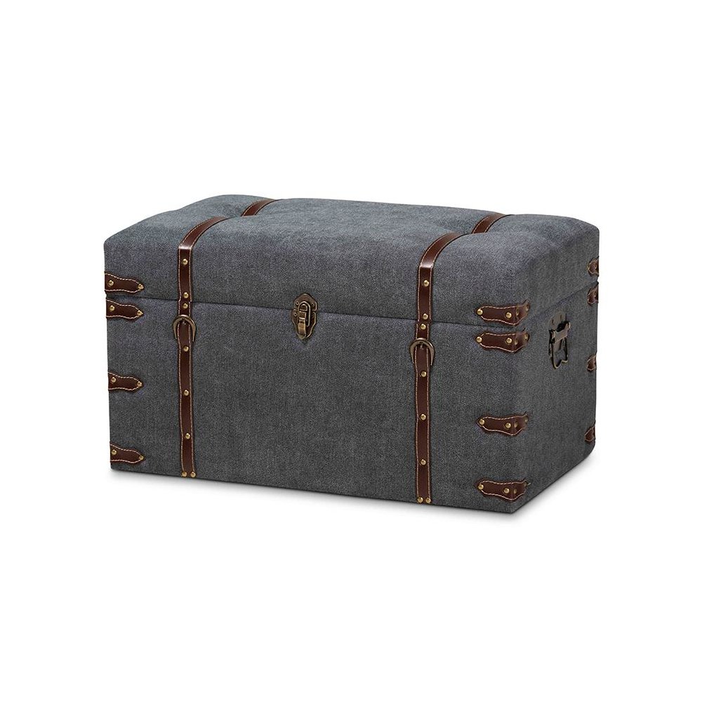 Transitional Grey Fabric Upholstered Storage Trunk Ottoman. Picture 1