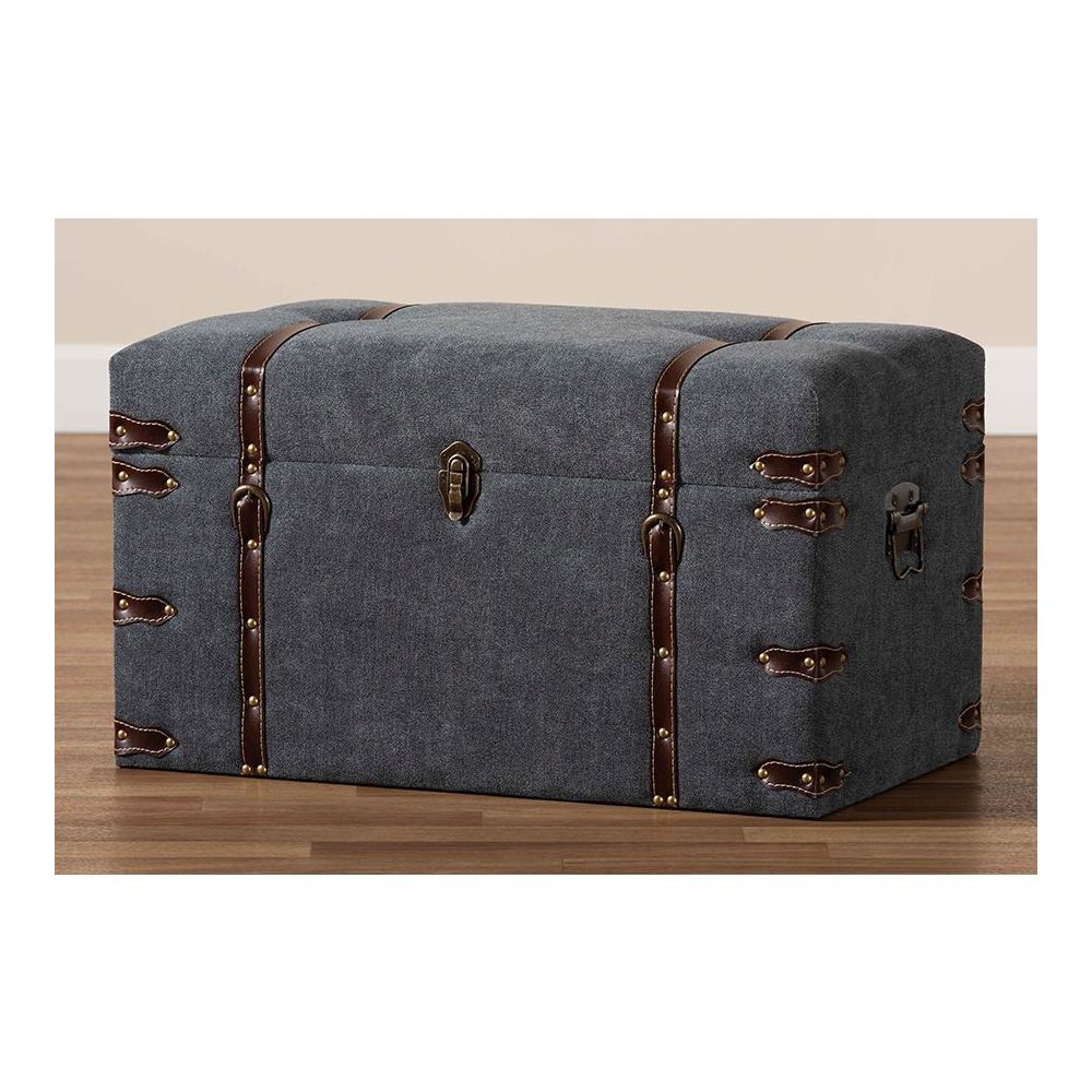 Transitional Grey Fabric Upholstered Storage Trunk Ottoman. Picture 10