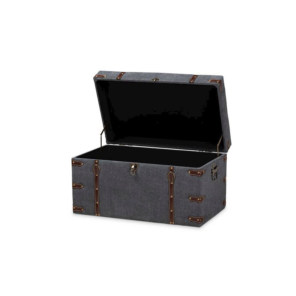 Transitional Grey Fabric Upholstered Storage Trunk Ottoman. Picture 2