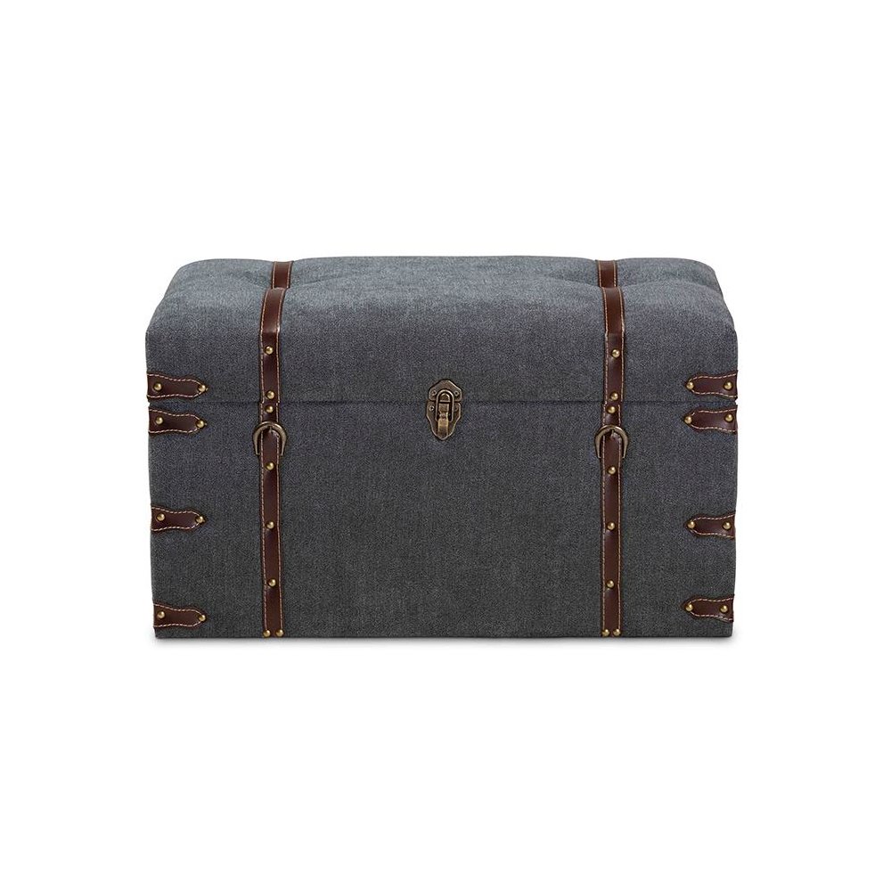 Transitional Grey Fabric Upholstered Storage Trunk Ottoman. Picture 3