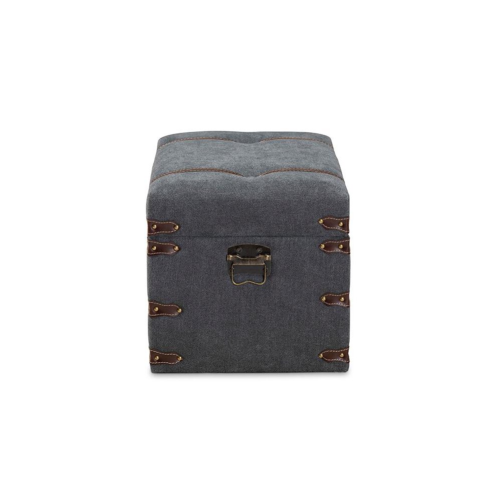 Transitional Grey Fabric Upholstered Storage Trunk Ottoman. Picture 4