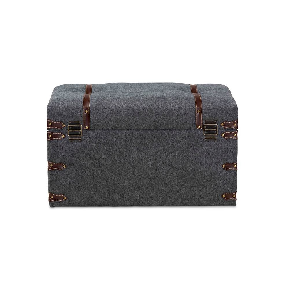 Transitional Grey Fabric Upholstered Storage Trunk Ottoman. Picture 5