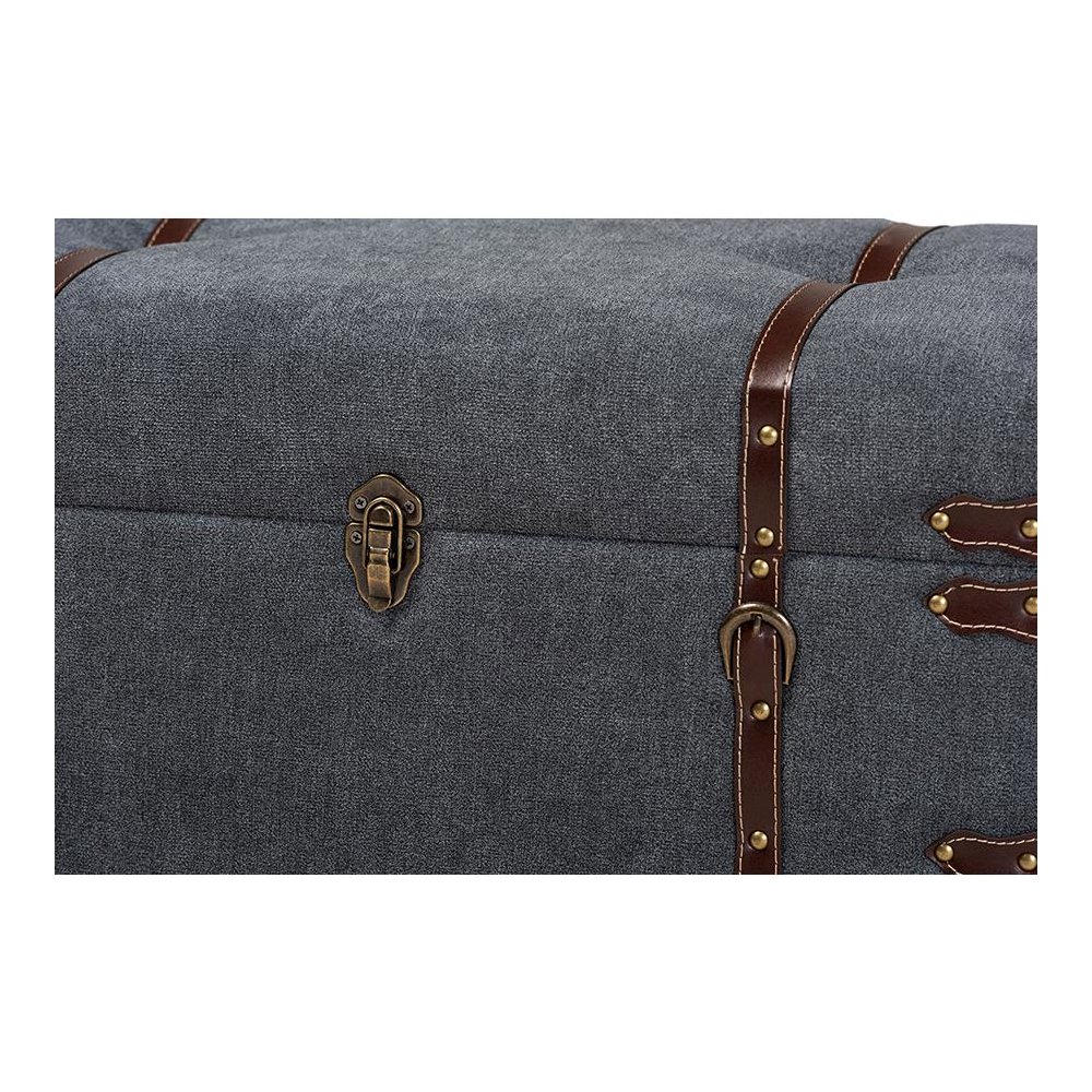 Transitional Grey Fabric Upholstered Storage Trunk Ottoman. Picture 6