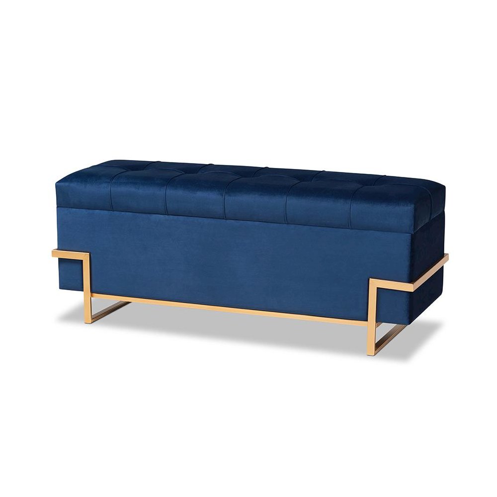 Gold Metal Finished Storage Ottoman. Picture 1