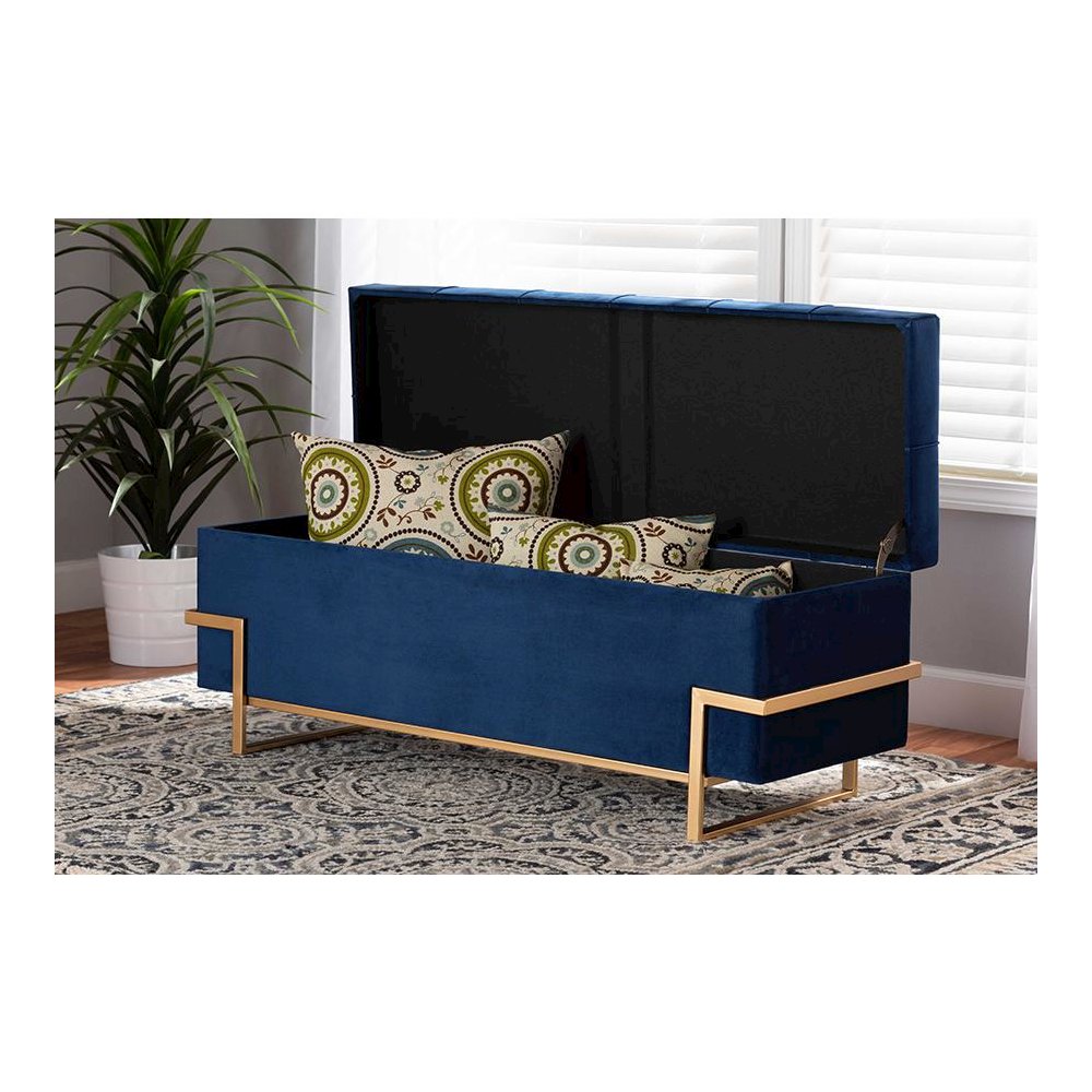 Gold Metal Finished Storage Ottoman. Picture 9