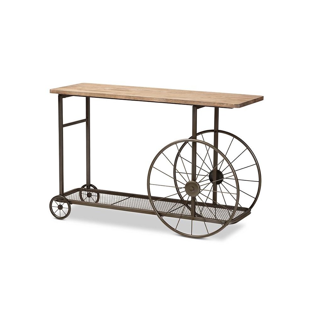 Black Finished Metal Wheeled Console Table. Picture 1