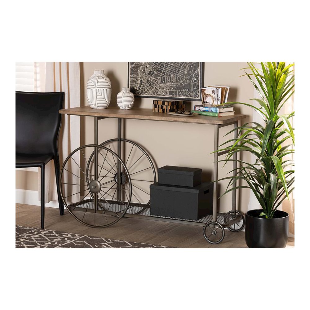 Black Finished Metal Wheeled Console Table. Picture 6