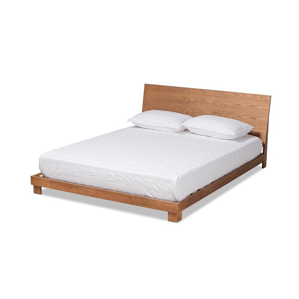 Haines Modern and Contemporary Walnut Brown Finished Wood Full Size Platform Bed. Picture 1