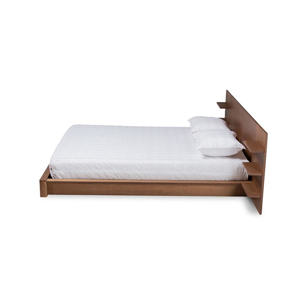 Walnut Brown Finished Wood Queen Size Platform Storage Bed with Shelves. Picture 2