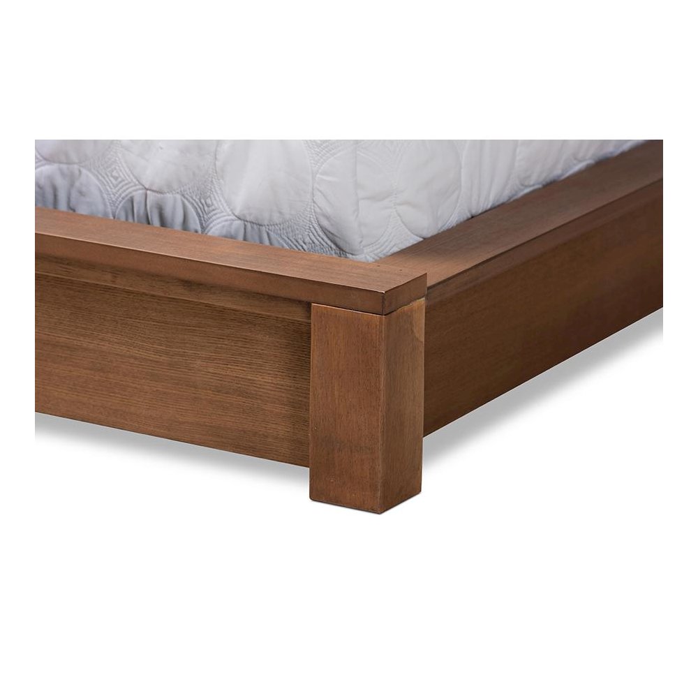 Walnut Brown Finished Wood Queen Size Platform Storage Bed with Shelves. Picture 5