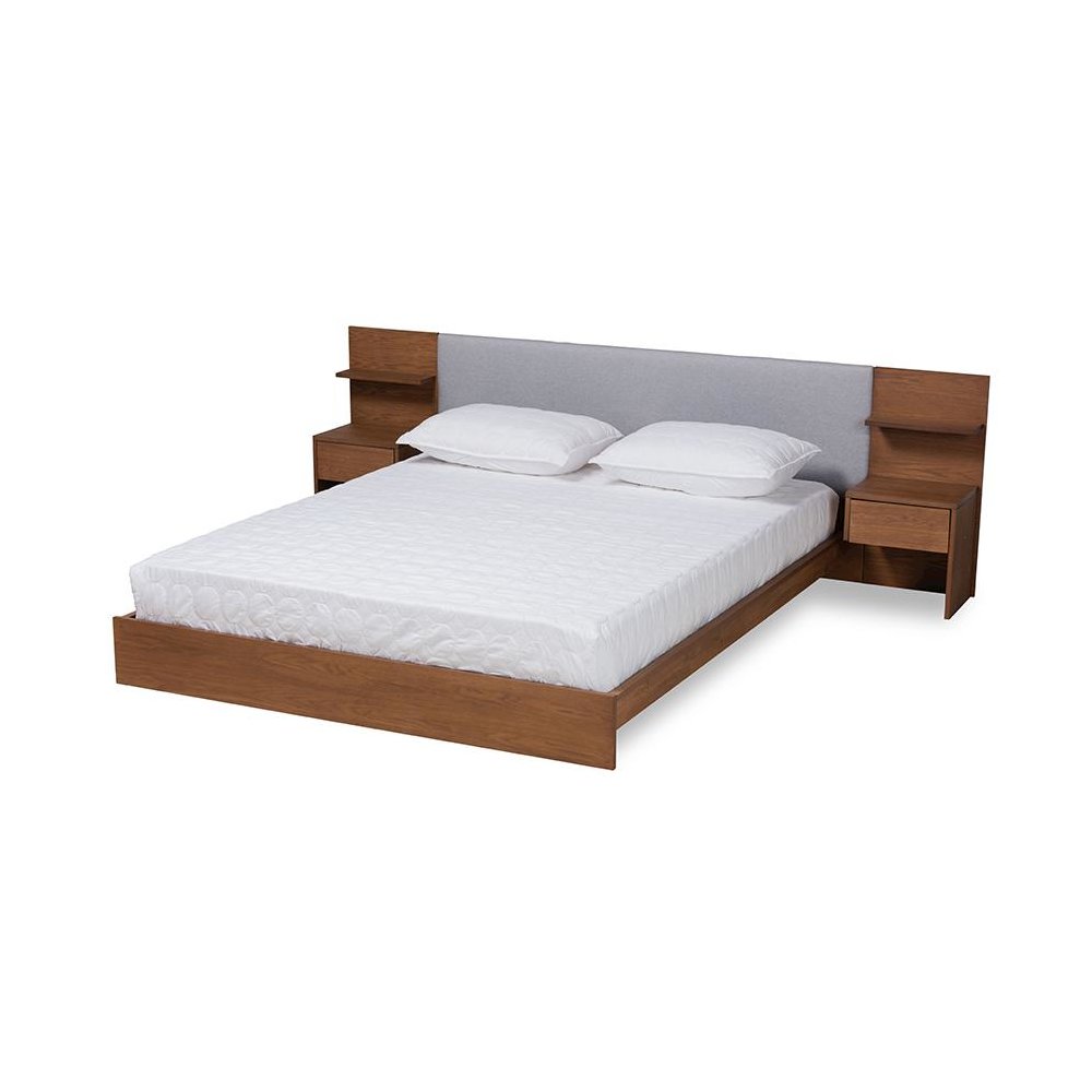 Finished Wood Queen Size Platform Storage Bed with Built-In Nightstands. Picture 1