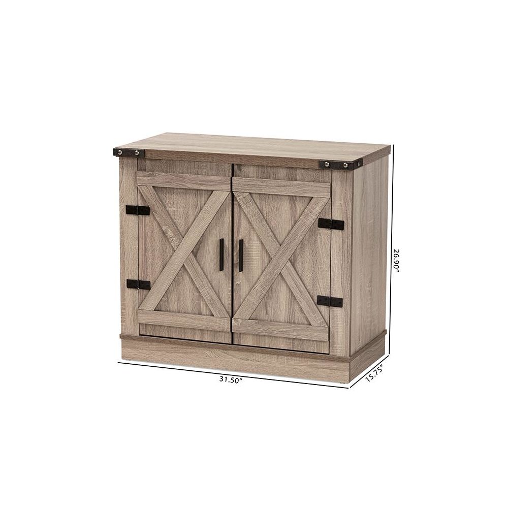 Farmhouse Oak Brown Finished Wood 2-Door Shoe Storage Cabinet. Picture 10