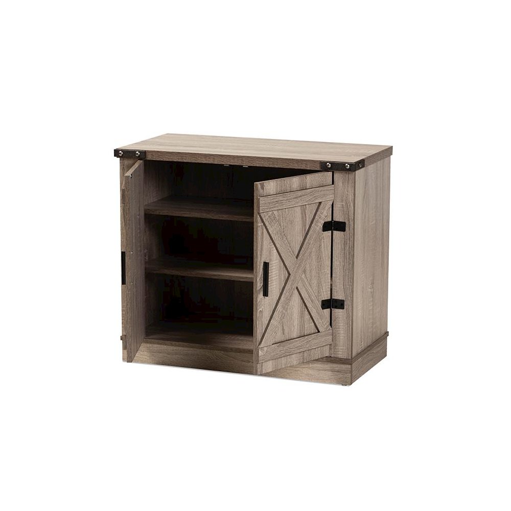 Farmhouse Oak Brown Finished Wood 2-Door Shoe Storage Cabinet. Picture 2
