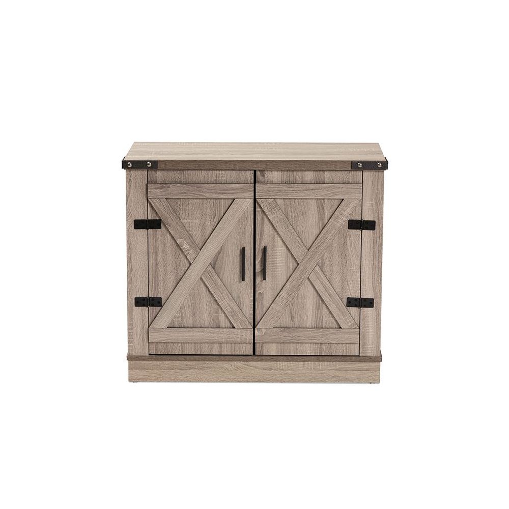 Farmhouse Oak Brown Finished Wood 2-Door Shoe Storage Cabinet. Picture 3