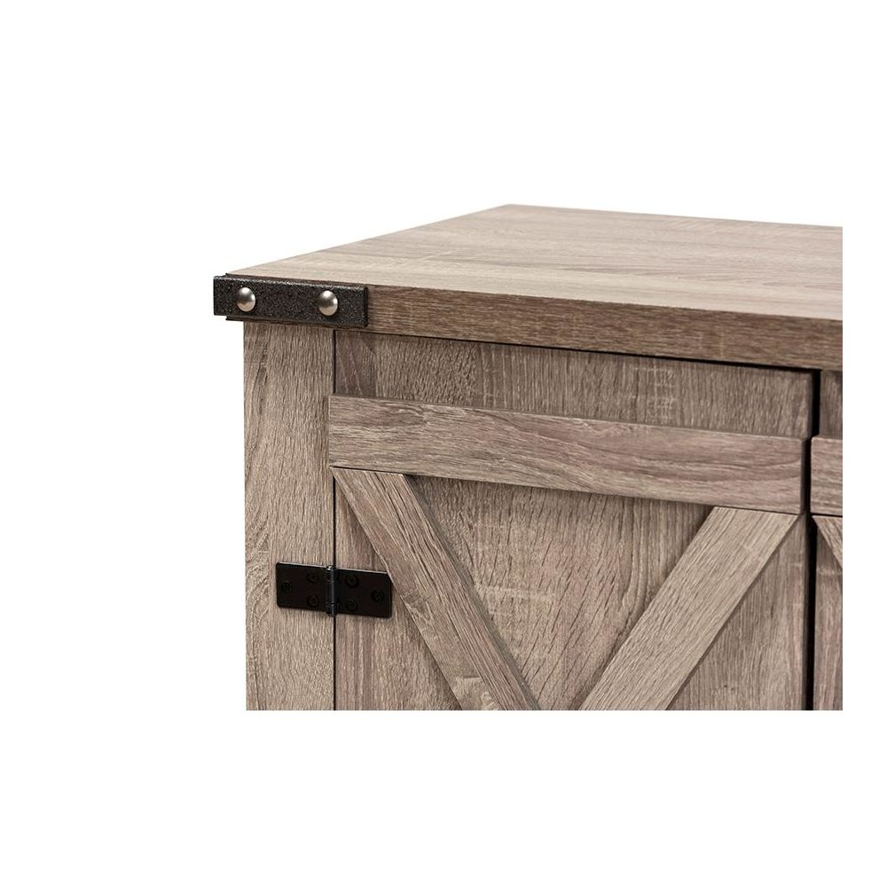 Farmhouse Oak Brown Finished Wood 2-Door Shoe Storage Cabinet. Picture 5