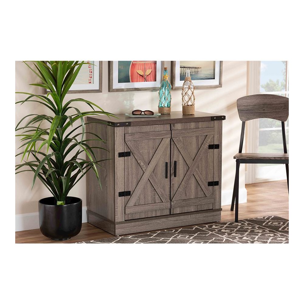 Farmhouse Oak Brown Finished Wood 2-Door Shoe Storage Cabinet. Picture 7