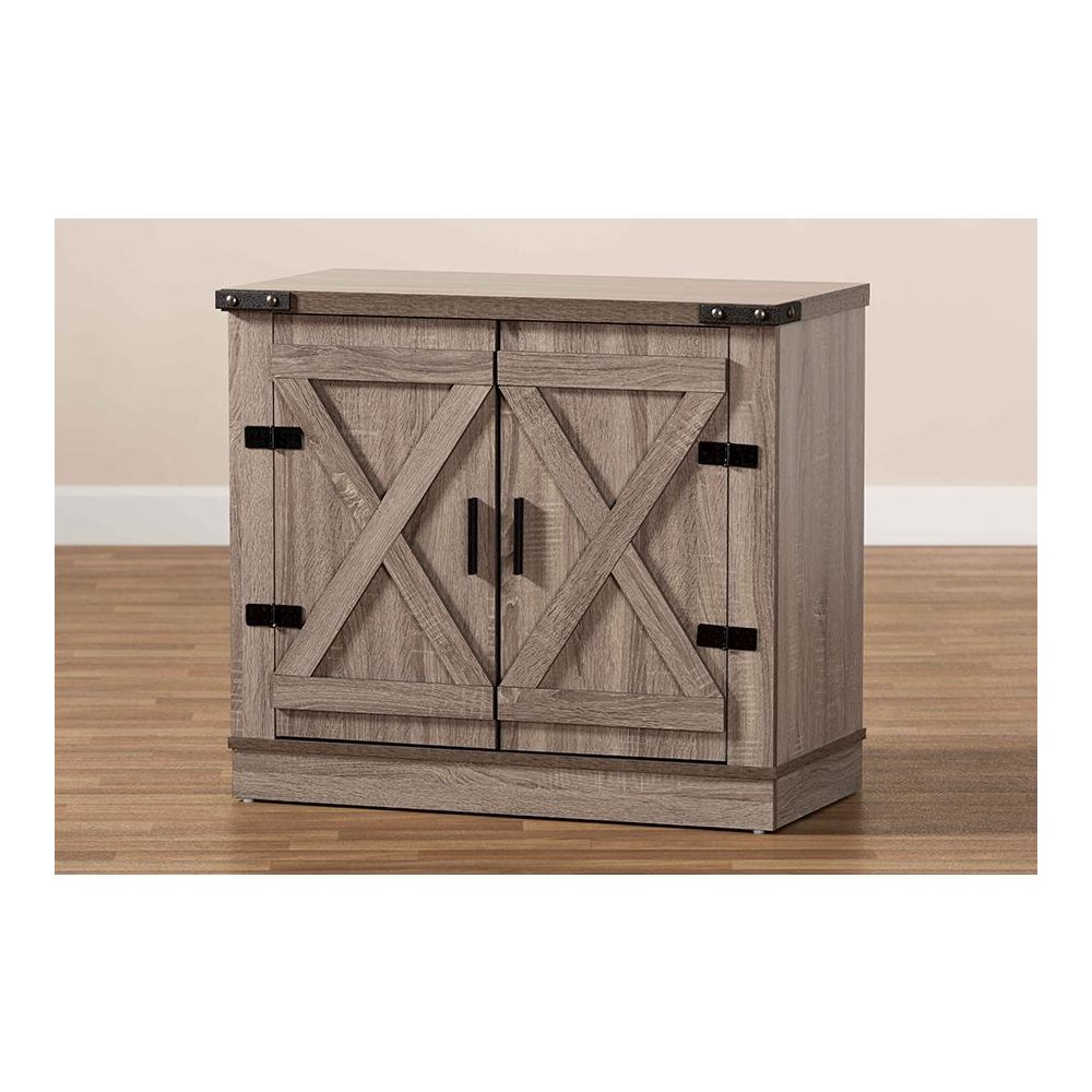 Farmhouse Oak Brown Finished Wood 2-Door Shoe Storage Cabinet. Picture 9