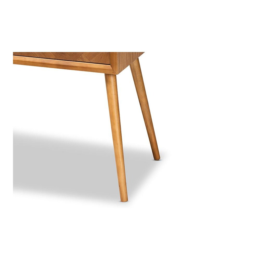 Mae Mid-Century Modern Natural Brown Finished Wood 2-Drawer Console Table. Picture 6