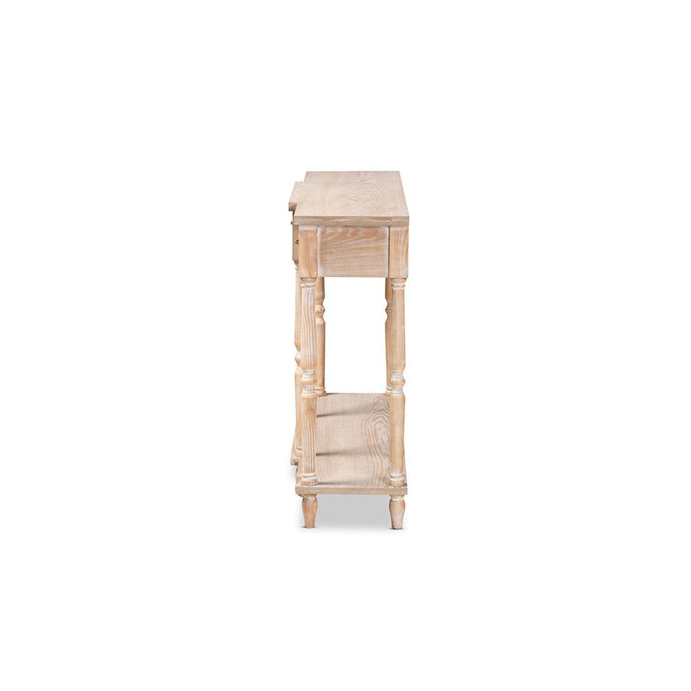 Provincial Rustic Whitewashed Oak Brown Finished Wood 3-Drawer Console Table. Picture 4