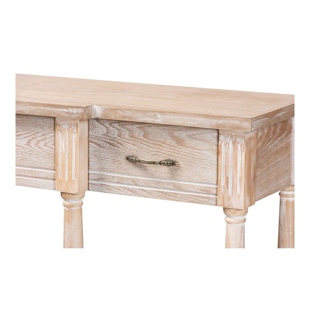 Provincial Rustic Whitewashed Oak Brown Finished Wood 3-Drawer Console Table. Picture 5