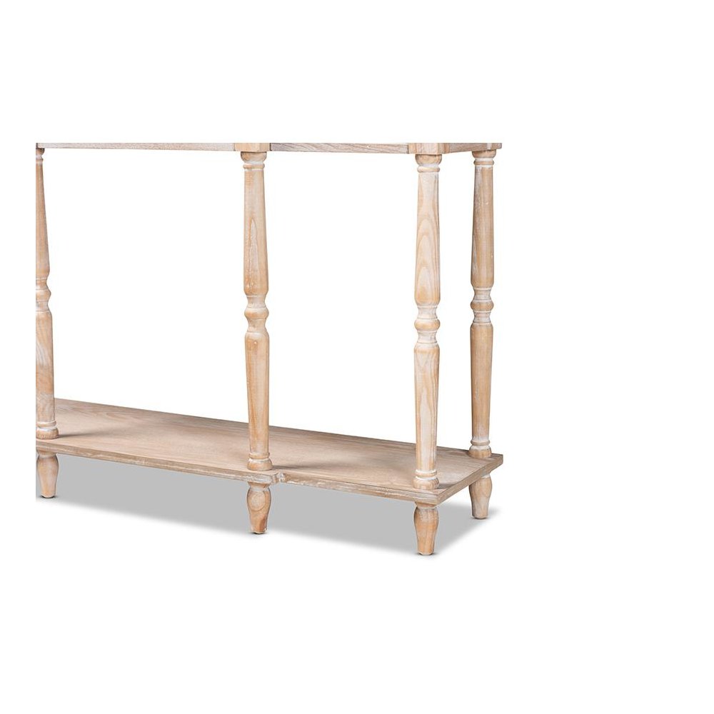 Provincial Rustic Whitewashed Oak Brown Finished Wood 3-Drawer Console Table. Picture 6