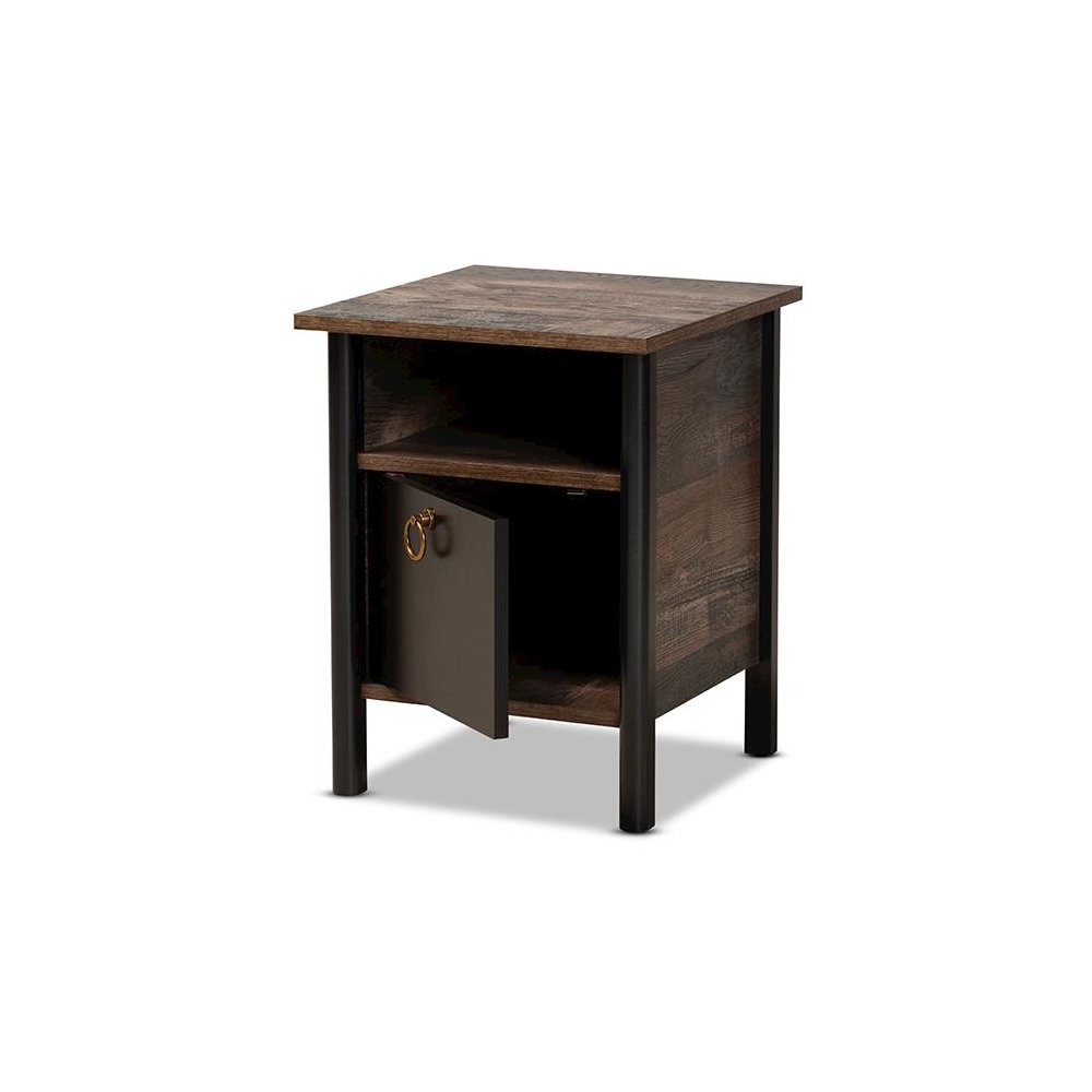 Two-Tone Rustic Brown and Black Finished Wood Nightstand. Picture 2
