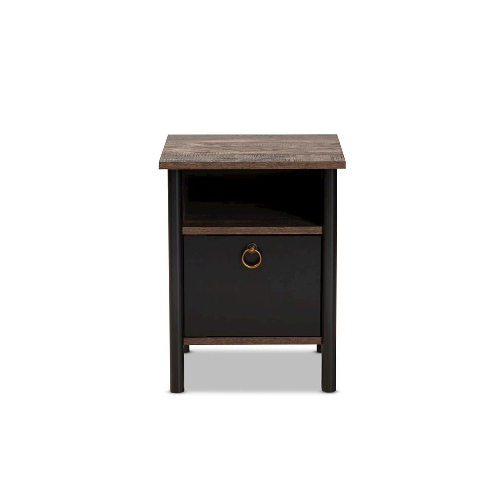 Two-Tone Rustic Brown and Black Finished Wood Nightstand. Picture 3