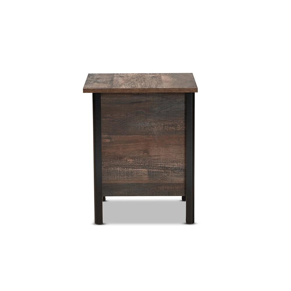Two-Tone Rustic Brown and Black Finished Wood Nightstand. Picture 4