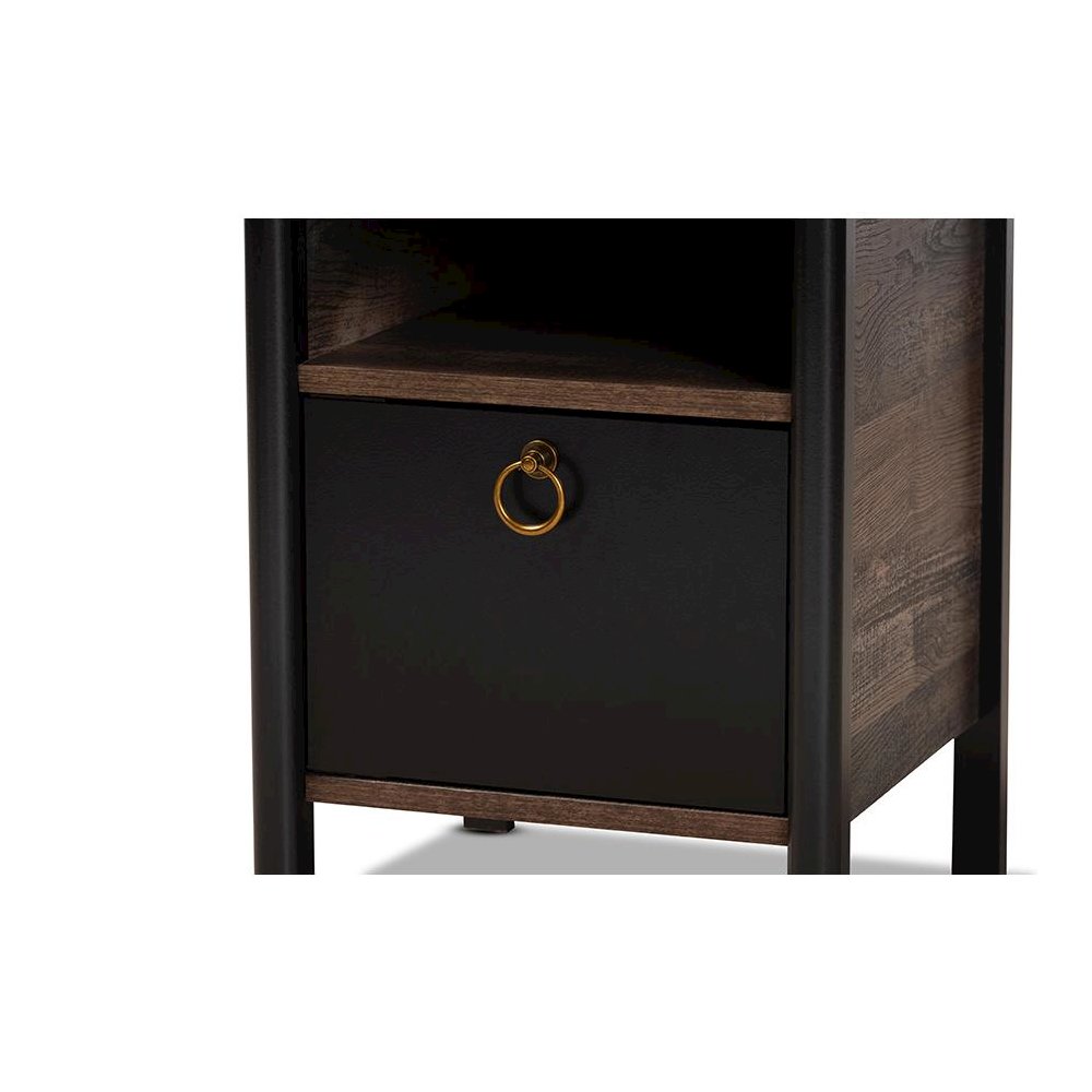 Two-Tone Rustic Brown and Black Finished Wood Nightstand. Picture 5