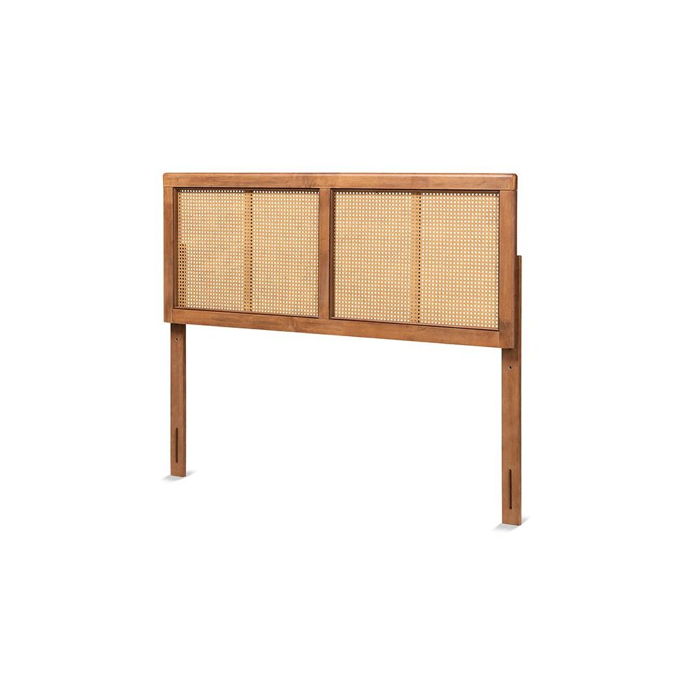 Ash Walnut Finished Wood and Synthetic Rattan Full Size Headboard. Picture 1